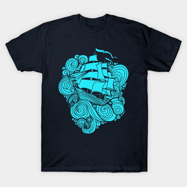 Swirling Seas & Ship Shape T-Shirt by machmigo